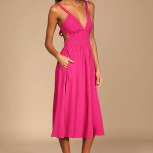 Bold New Look Magenta Tie-Back Midi Dress With Pockets